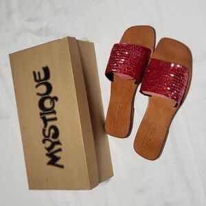 Mystique Fushia Sequined Slide Slippers NIB
